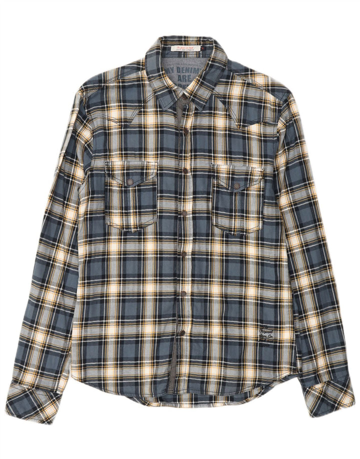 Camisa masculina de flanela JACK & JONES algodão xadrez azul médio