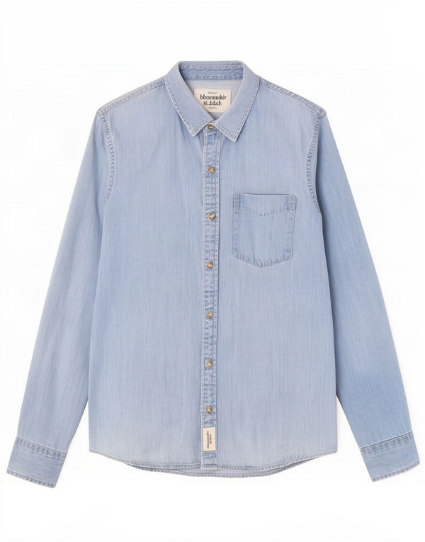Abercrombie & Fitch Camisa jeans masculina grande azul