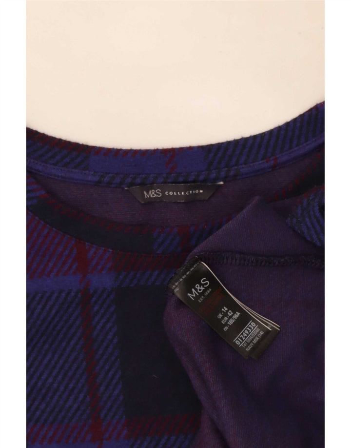 Top feminino Marks & Spencer de manga comprida UK 14 grande xadrez azul marinho
