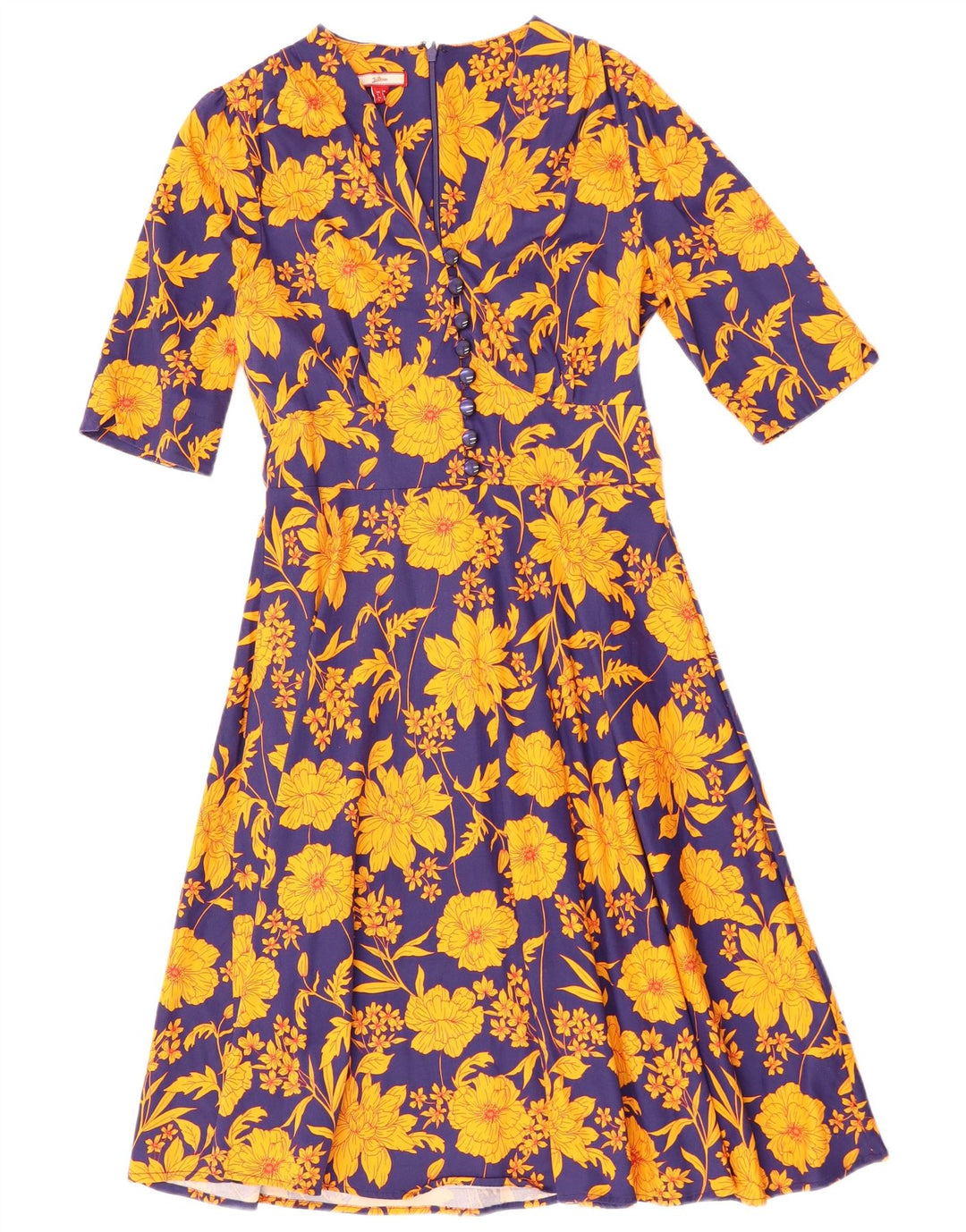 Vestido feminino JOE BROWNS evasê Reino Unido 10 algodão floral azul pequeno