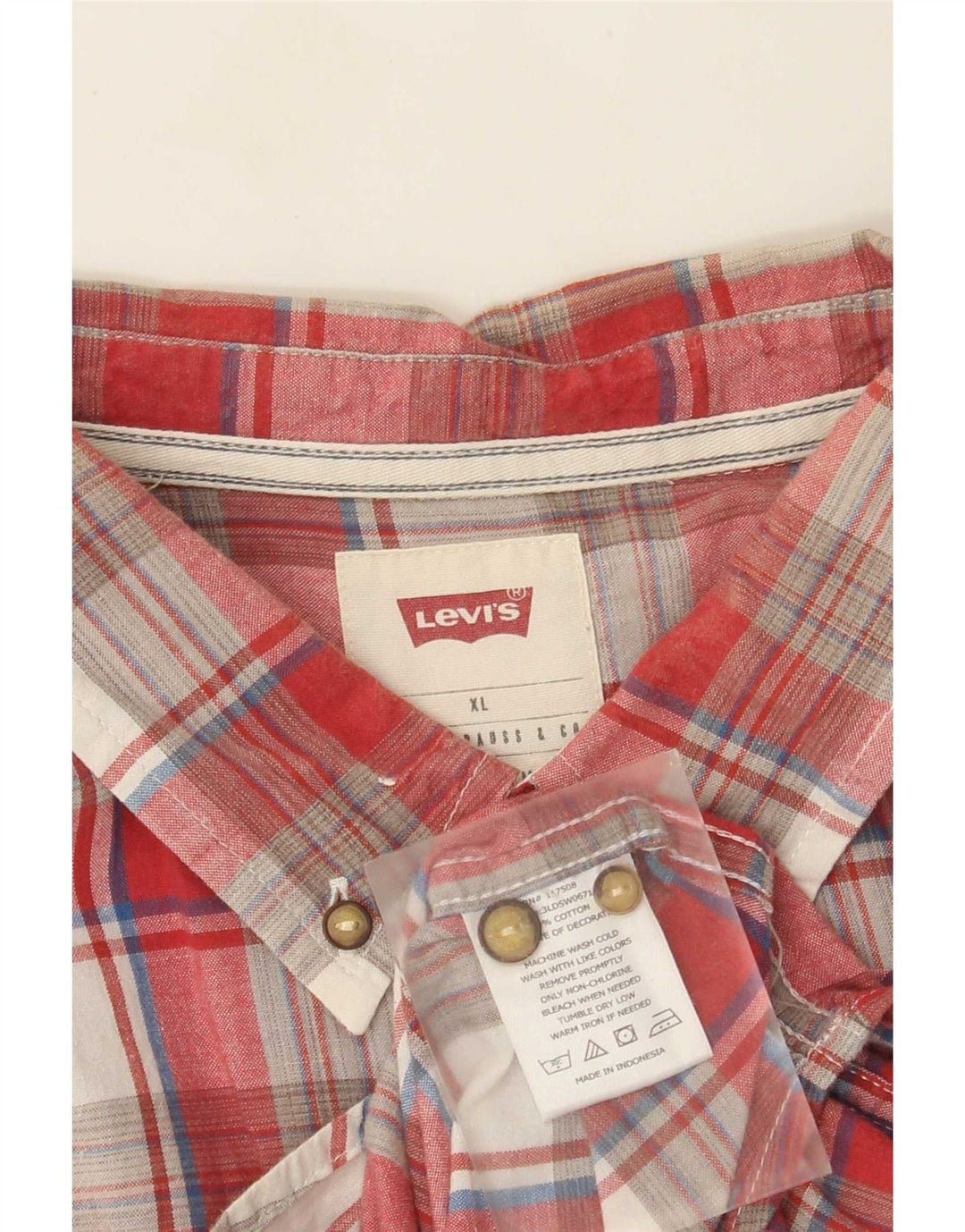 Camisa masculina de manga curta Levi's XL vermelha xadrez algodão