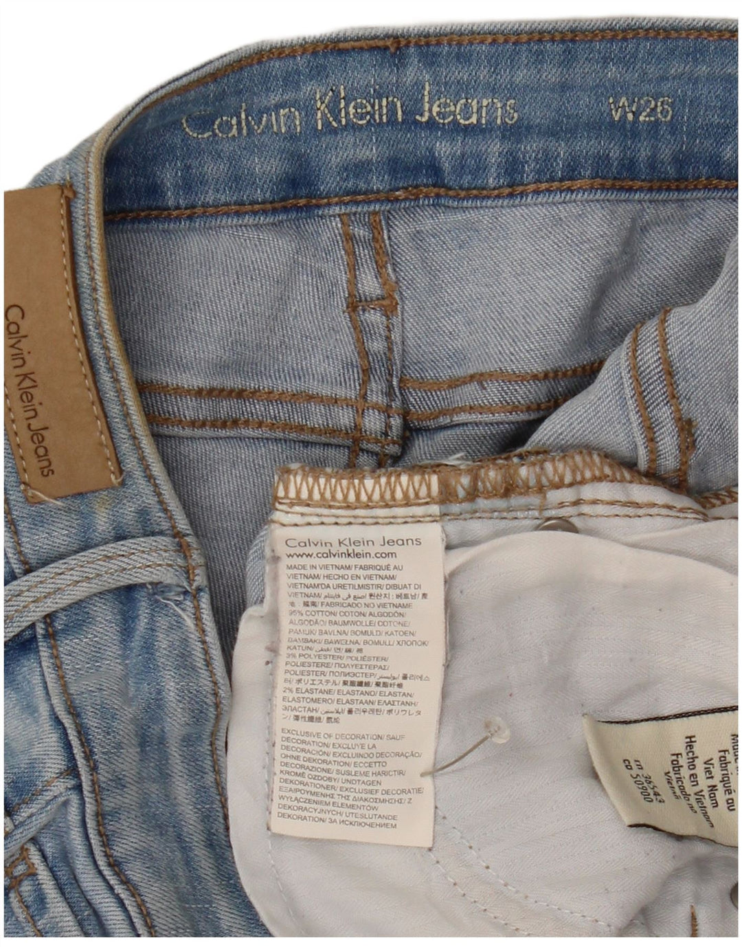 Shorts jeans feminino CALVIN KLEIN W26 pequeno algodão azul