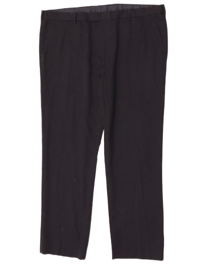 Calça masculina de ajuste regular Marks & Spencer W42 L31 azul marinho poliéster