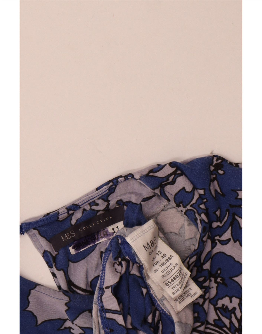 Vestido feminino Marks & Spencer manga 3/4, UK 12, azul médio floral