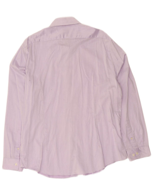 Camisa masculina Calvin Klein Slim Fit tamanho 44 17 1/2 XL algodão listrado roxo