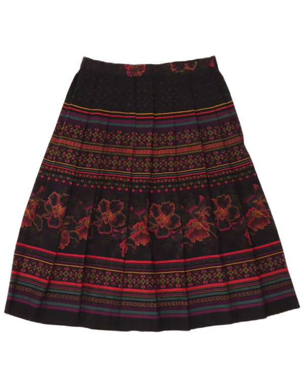 Saia feminina vintage faca plissada W28 médio preto floral