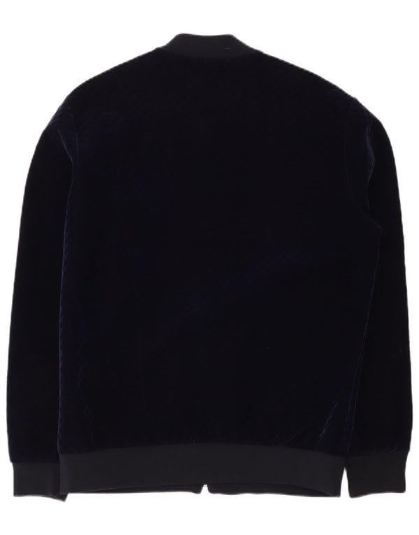 Zara Mens Velour Bomber Jacket UK 40 Grande Poliéster Azul Marinho