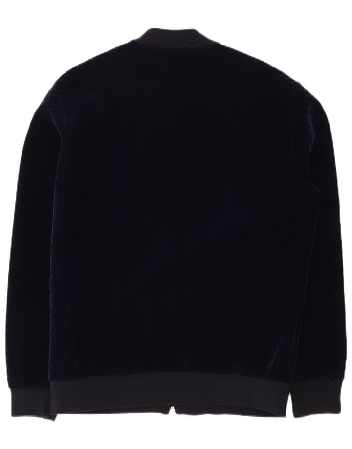 Zara Mens Velour Bomber Jacket UK 40 Grande Poliéster Azul Marinho