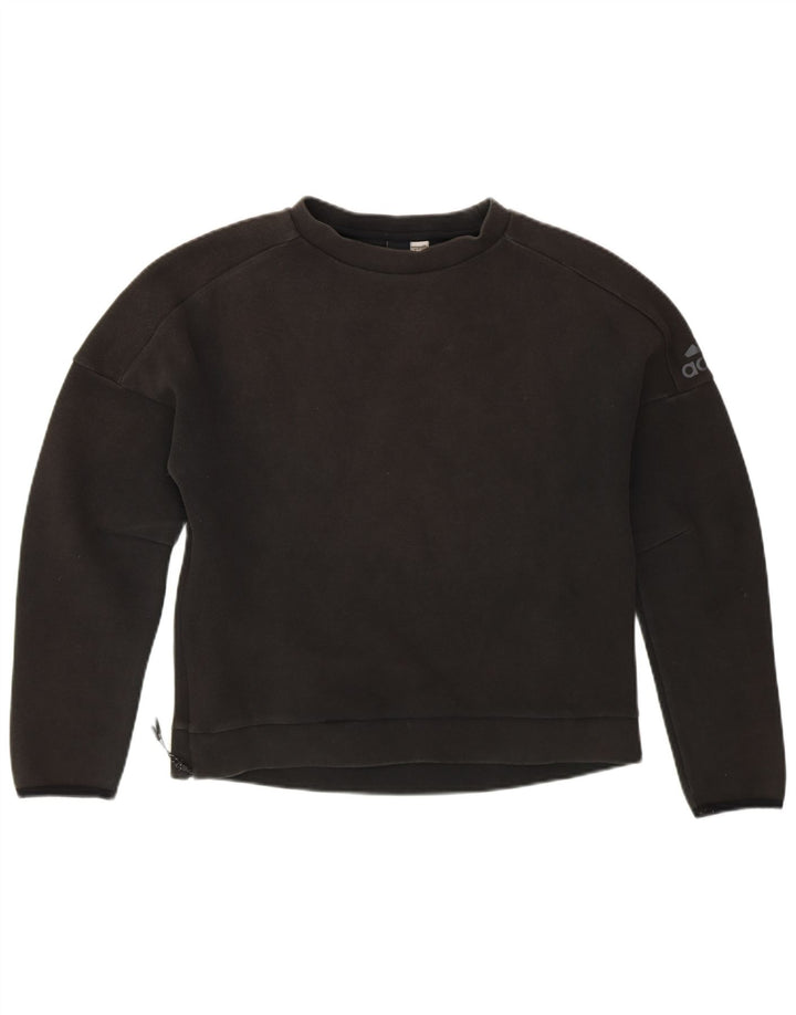 ADIDAS Womens Crop Graphic Sweatshirt Jumper UK 12 Médio Preto