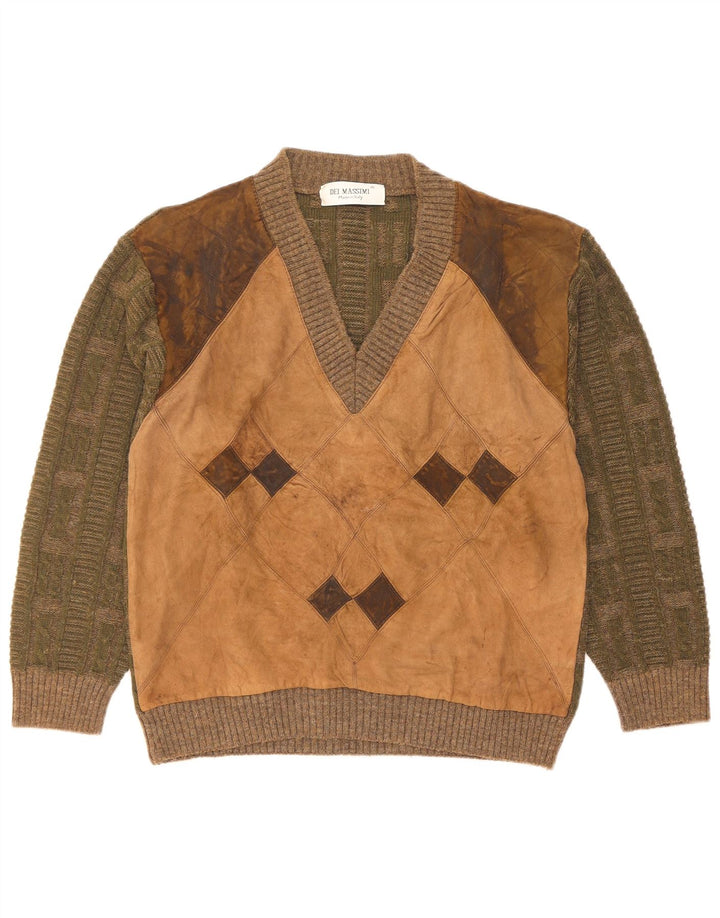 Dei Massimi Suéter masculino com decote em V IT 48 Médio cáqui Argyle/Diamante