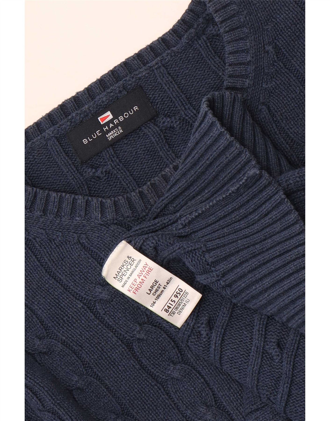 Suéter masculino Marks & Spencer Blue Harbor com gola redonda grande azul marinho