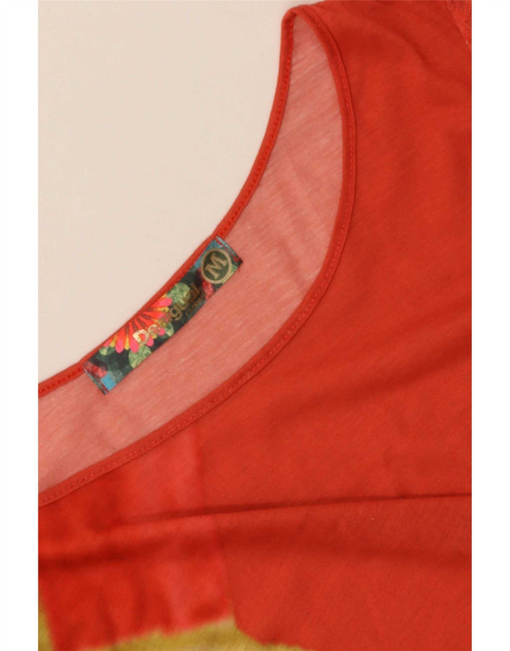Desigual Camiseta feminina gráfica Top UK 14 Médio Vermelho Geométrico