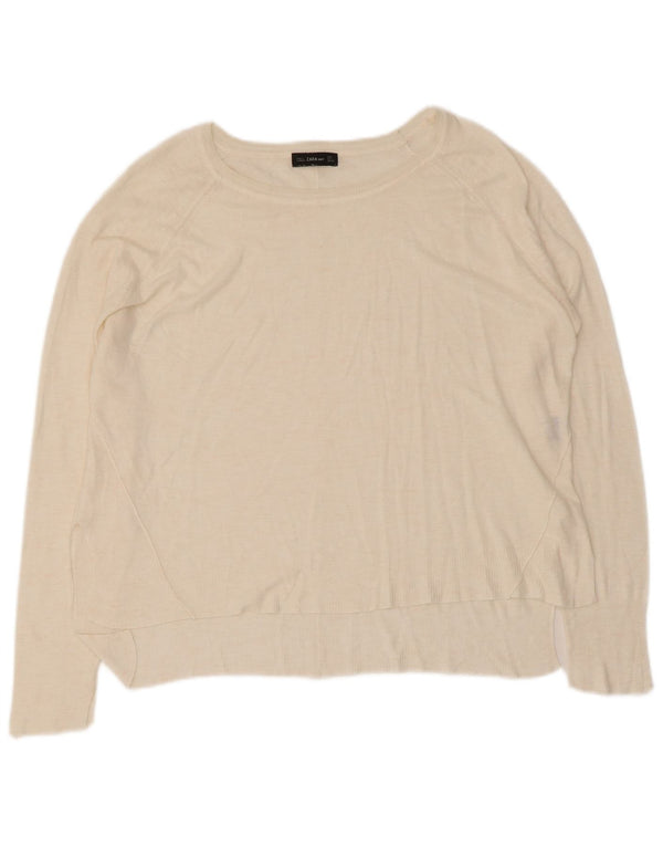 Suéter feminino Zara com gola canoa Reino Unido 16 grande bege