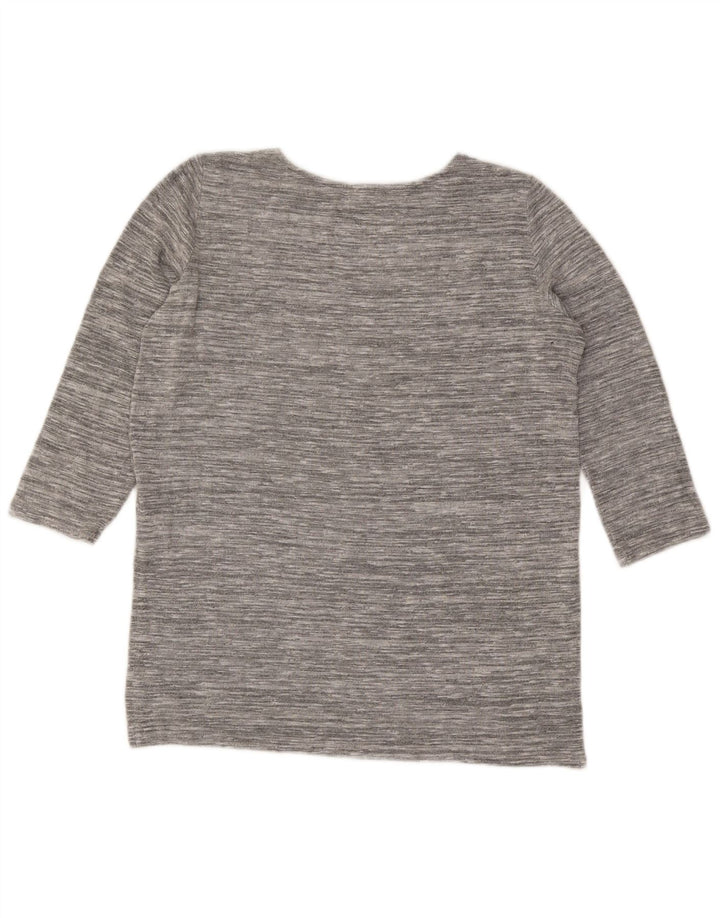 Top feminino Marks & Spencer manga 3/4 Reino Unido 12 viscose manchada cinza médio