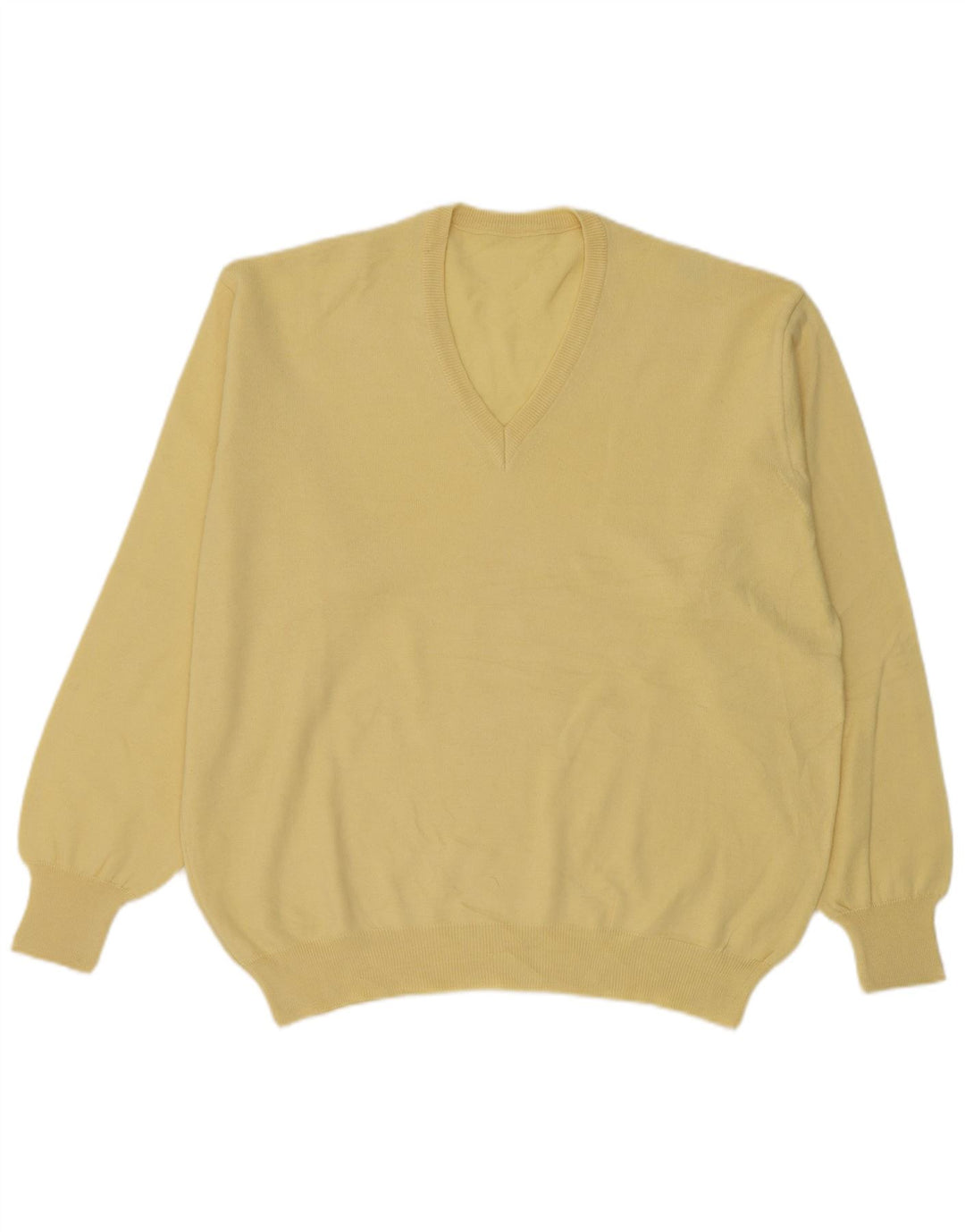 Suéter masculino vintage com decote em V grande amarelo
