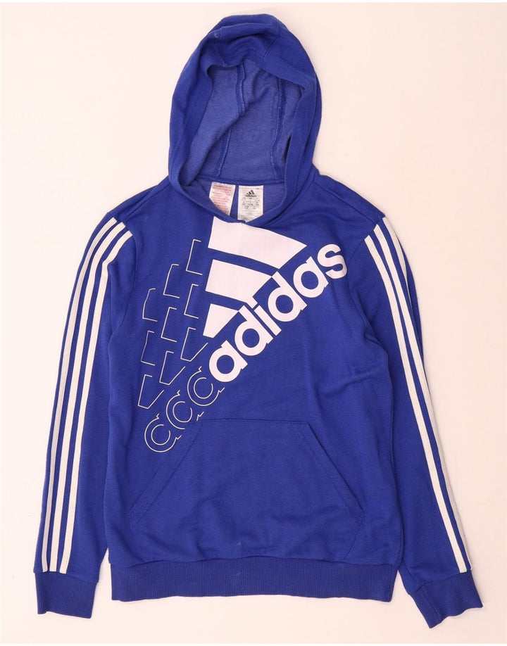 ADIDAS Meninos Graphic Hoodie Jumper 13-14 Anos Azul Algodão