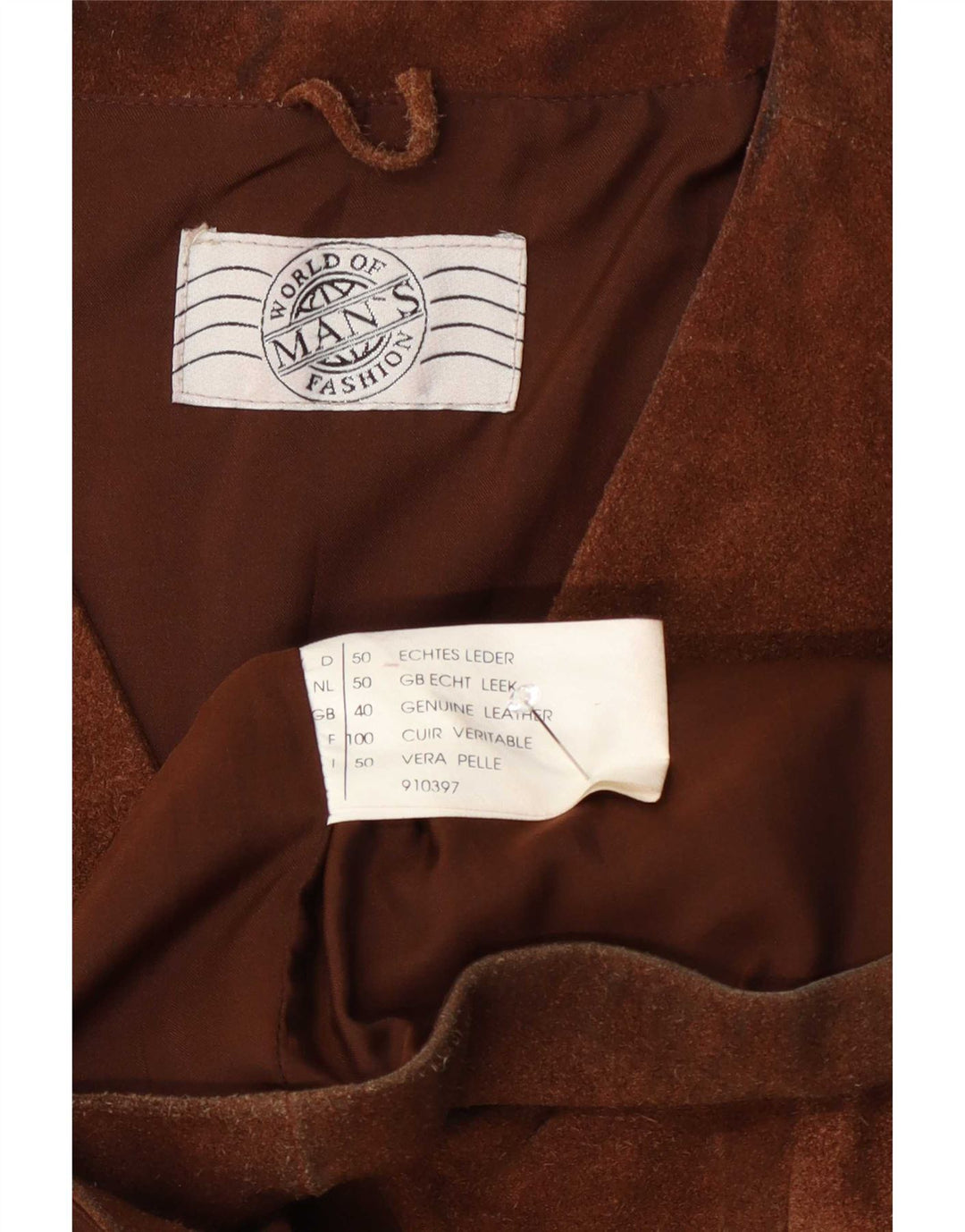 Colete masculino vintage de camurça UK 40 couro marrom médio