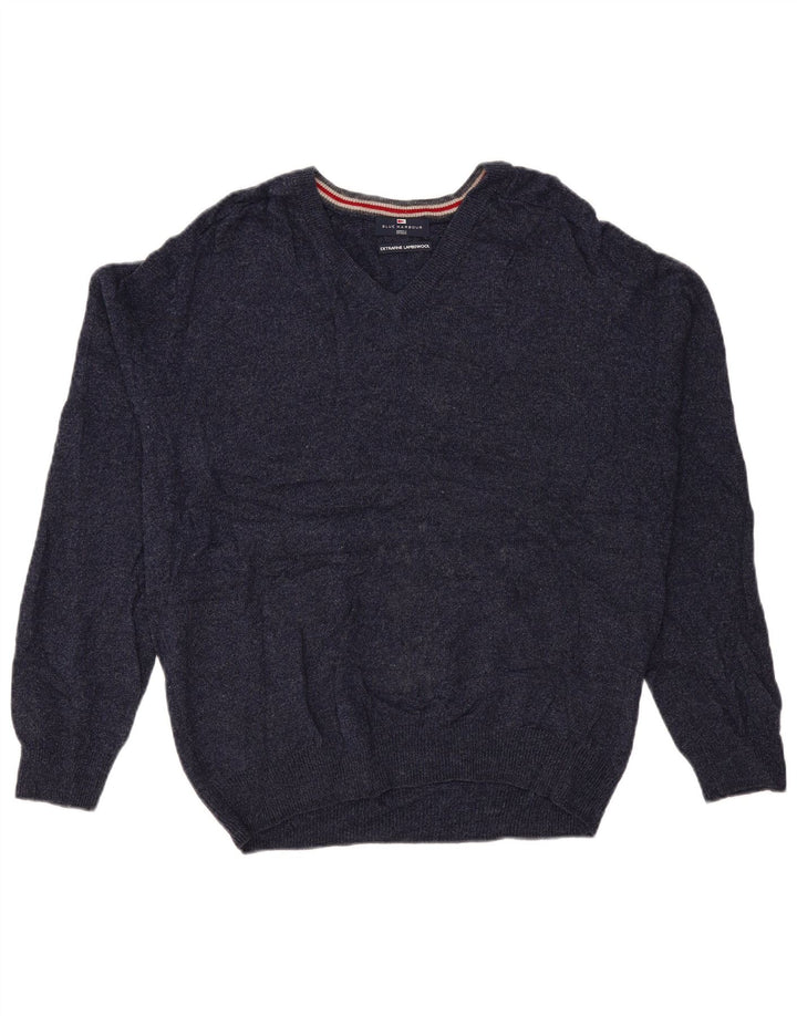 Suéter masculino Marks & Spencer Blue Harbor com decote em V grande azul marinho