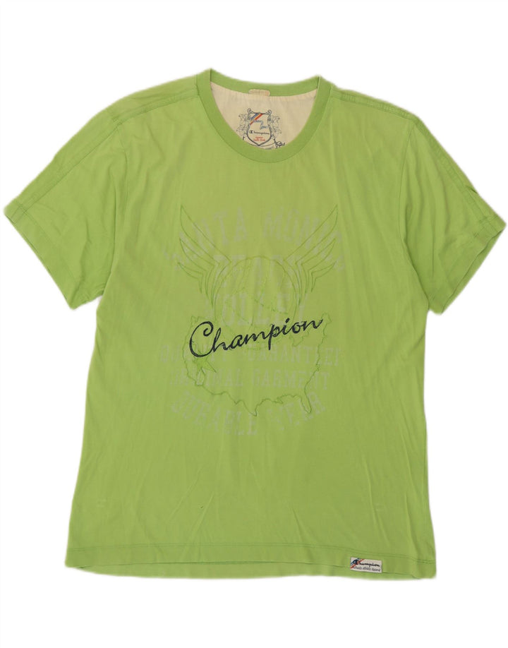 Camiseta gráfica masculina Champion verde médio