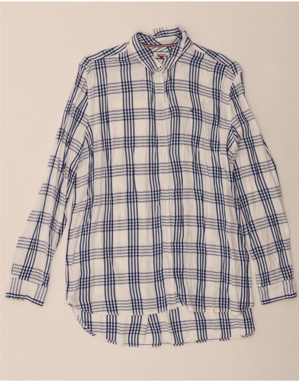 Camisa oversized feminina Tommy Hilfiger UK 18 XL branca xadrez viscose