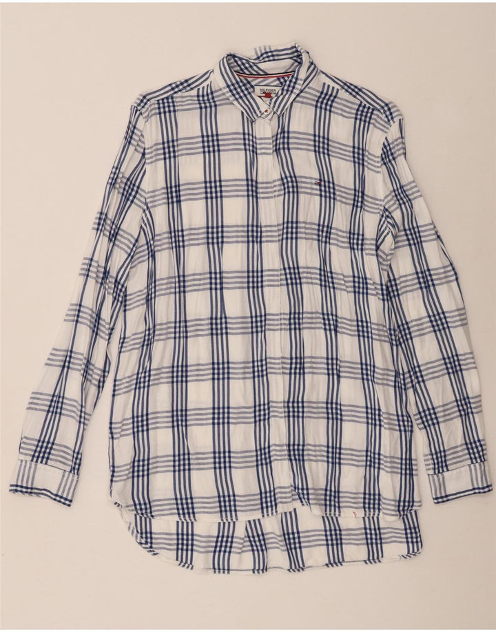 Camisa oversized feminina Tommy Hilfiger UK 18 XL branca xadrez viscose