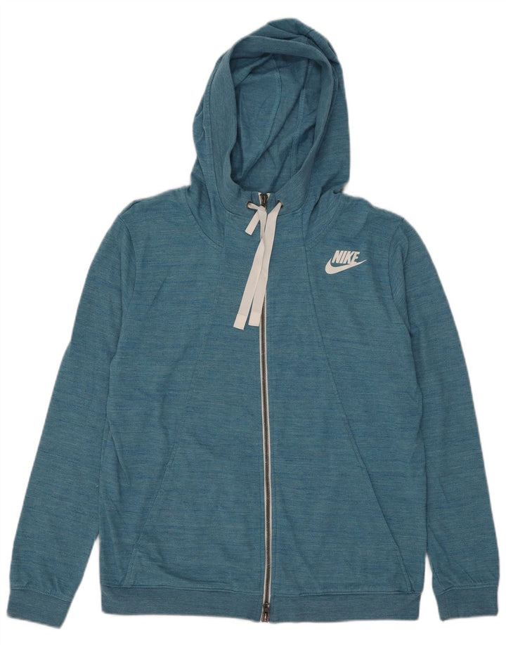 Suéter Nike feminino com capuz e zíper Reino Unido 14 grande poliéster manchado azul