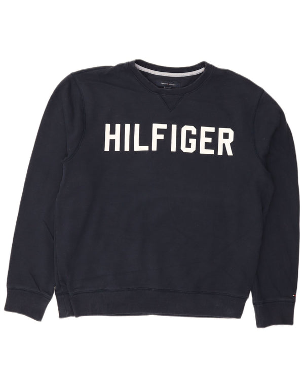 Tommy Hilfiger moletom gráfico masculino jumper grande algodão azul marinho