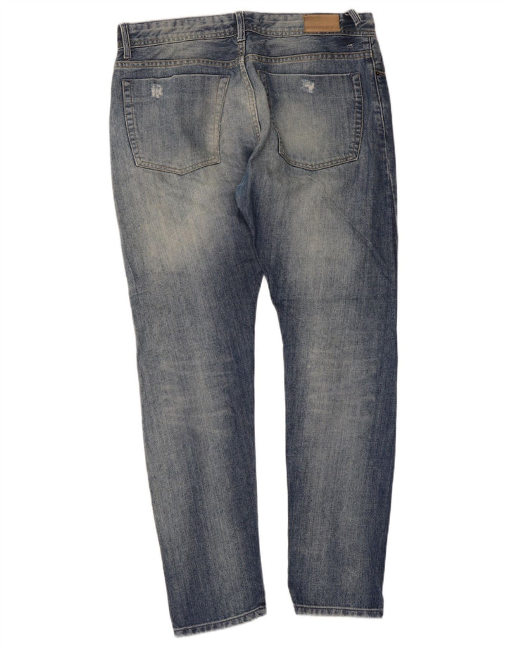 Zara Jeans feminino slim desgastado UE 42 grande W32 L30 azul