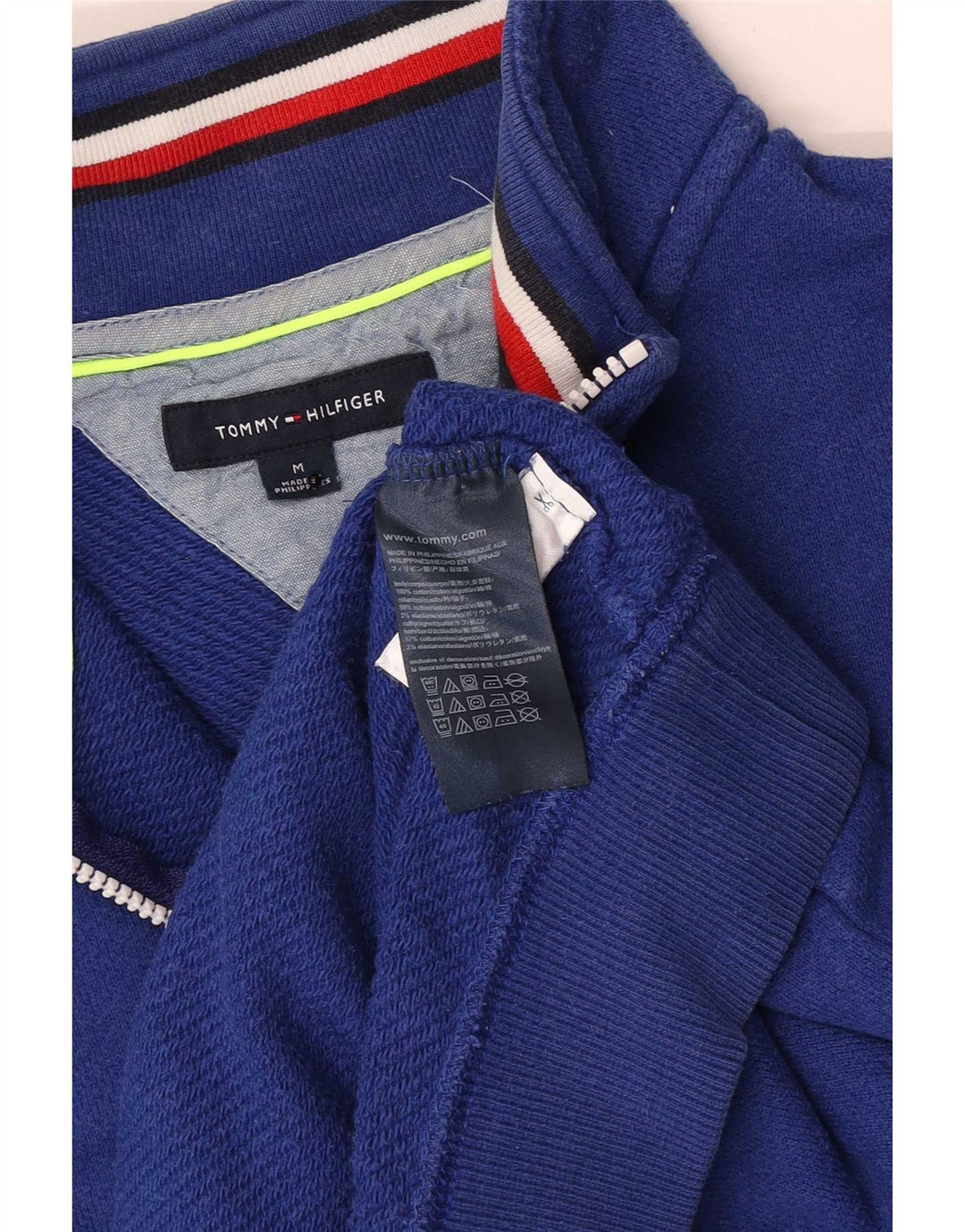 Tommy Hilfiger moletom masculino com zíper e gola alta algodão azul médio
