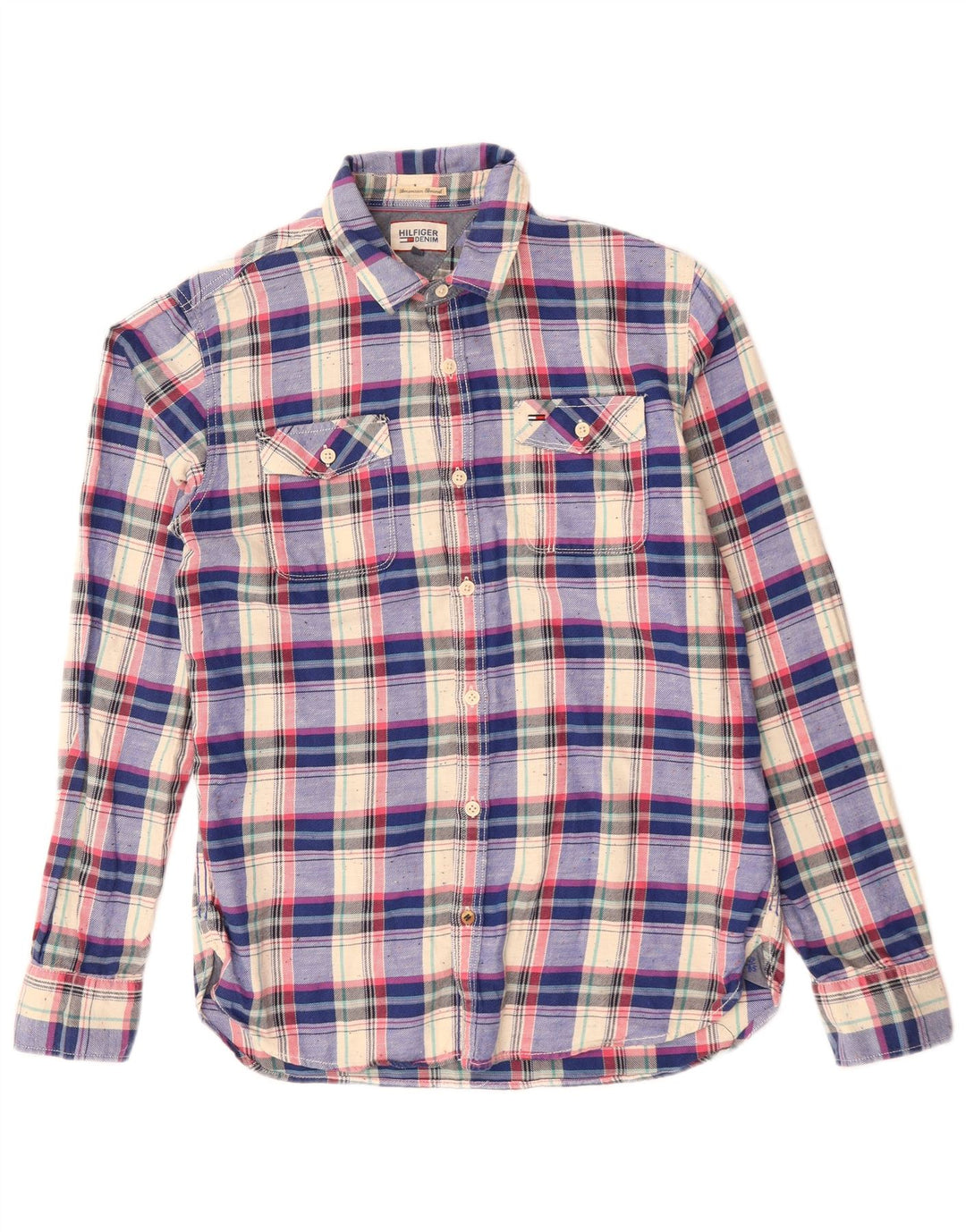 Camisa masculina de flanela xadrez Tommy Hilfiger de algodão multicolorido médio