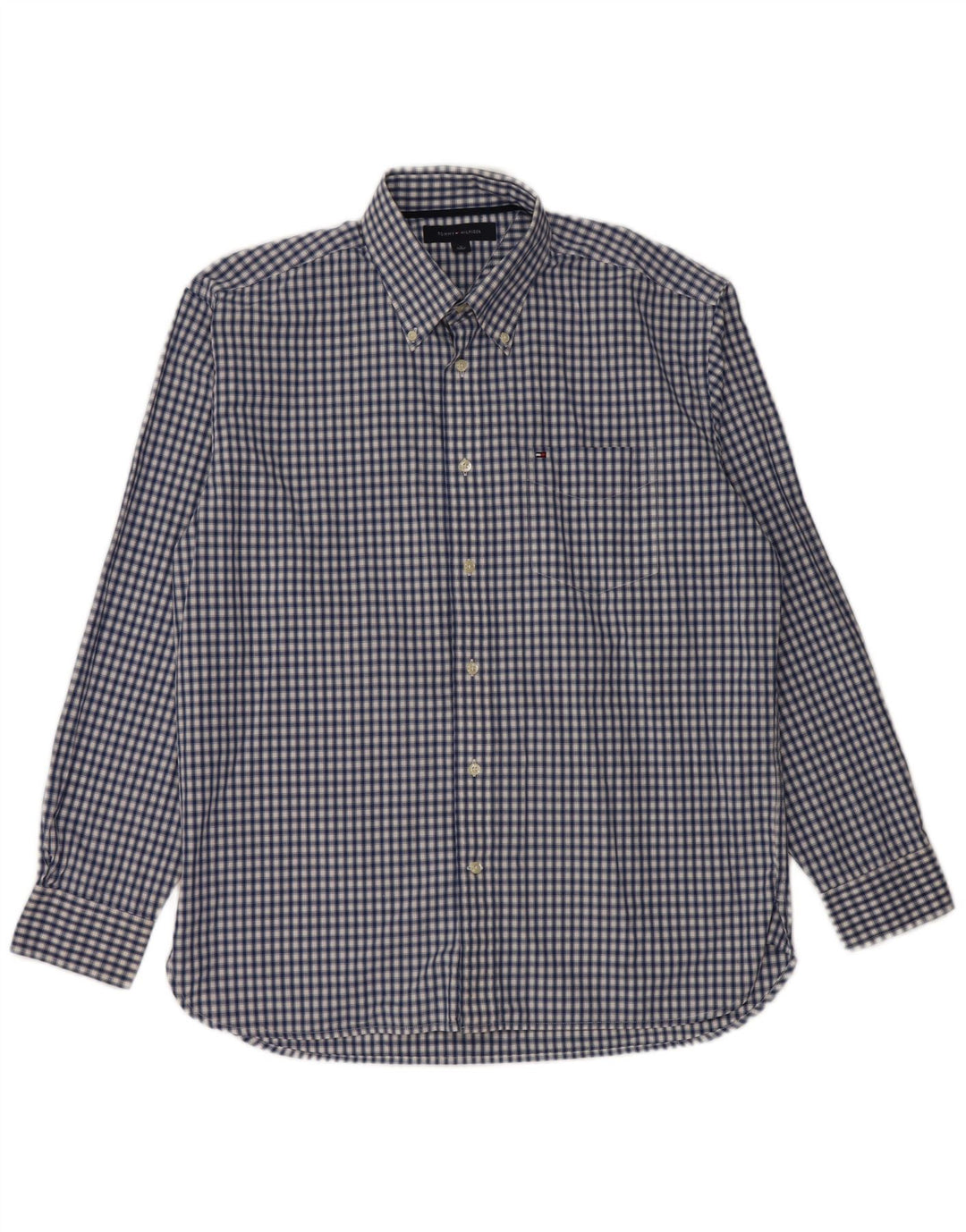 Camisa masculina TOMMY HILFIGER algodão guingão azul médio
