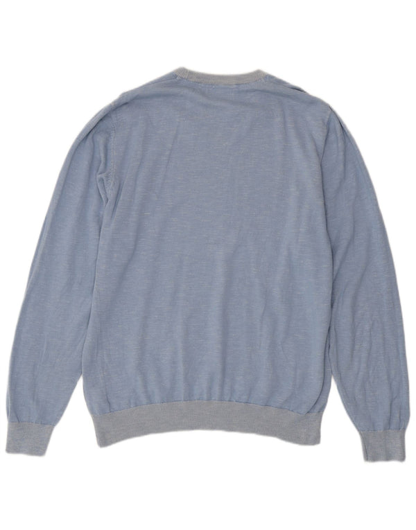 Suéter masculino Marks & Spencer com gola redonda grande manchado azul