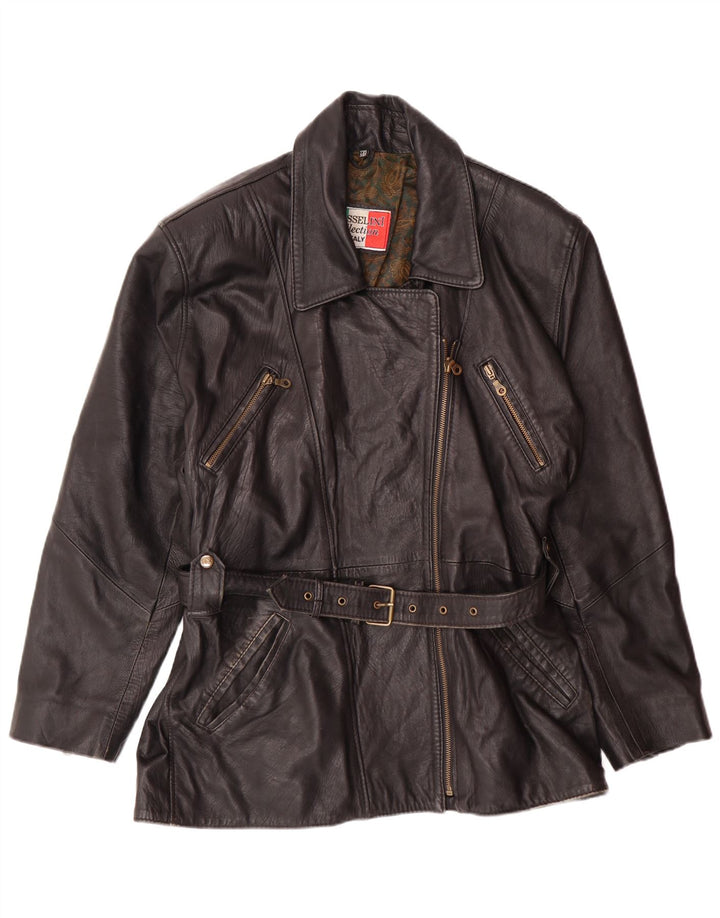 Jaqueta de couro feminina vintage IT 46 grande couro preto