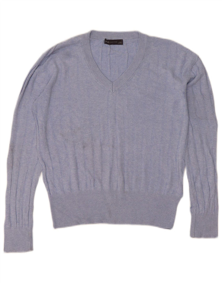 Suéter feminino Marks & Spencer com decote em V Reino Unido 10 pequeno azul