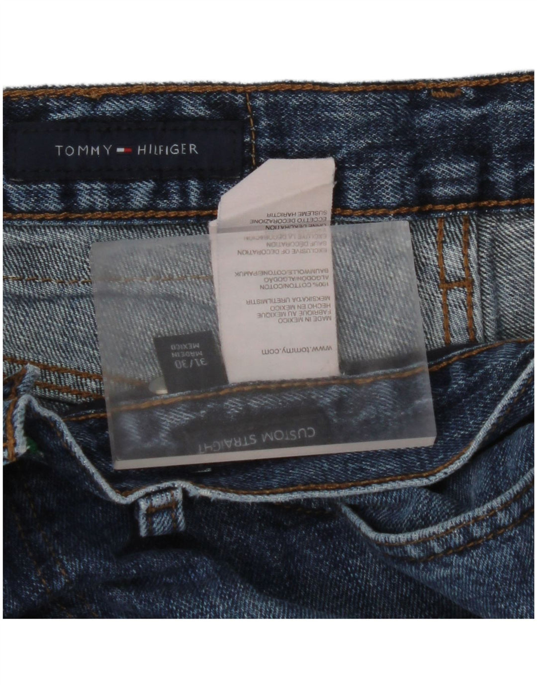 TOMMY HILFIGER Jeans reto masculino W31 L30 algodão azul