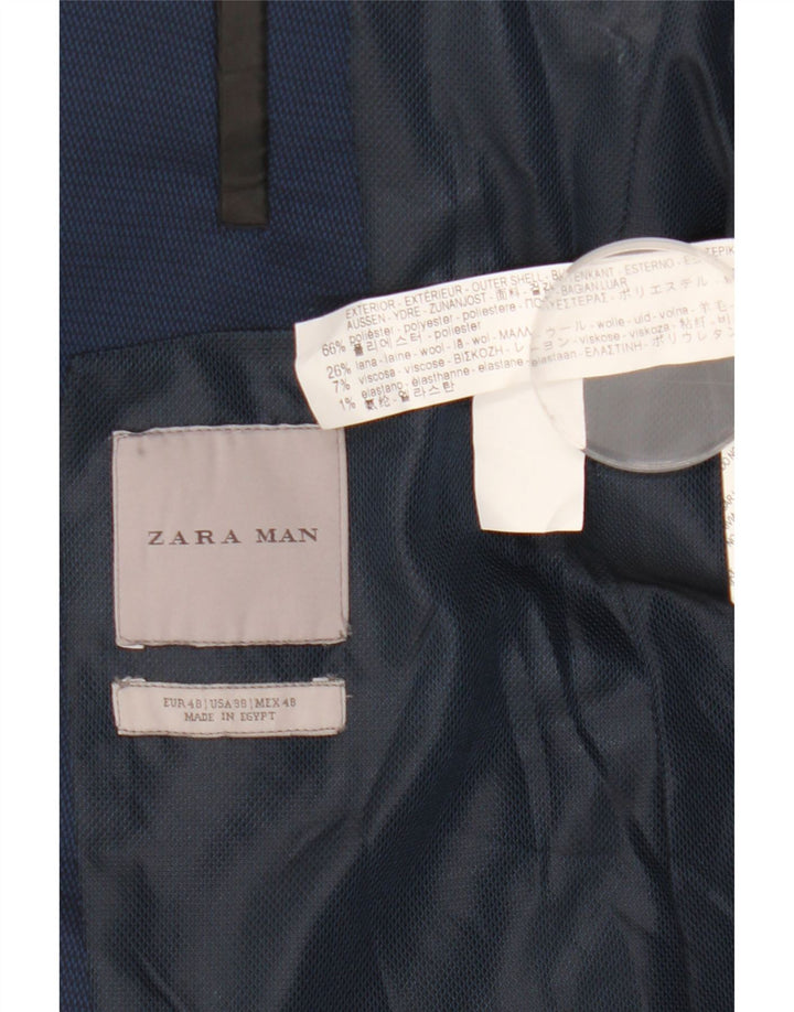 Jaqueta blazer masculina Zara com 2 botões EU 48 poliéster azul marinho médio