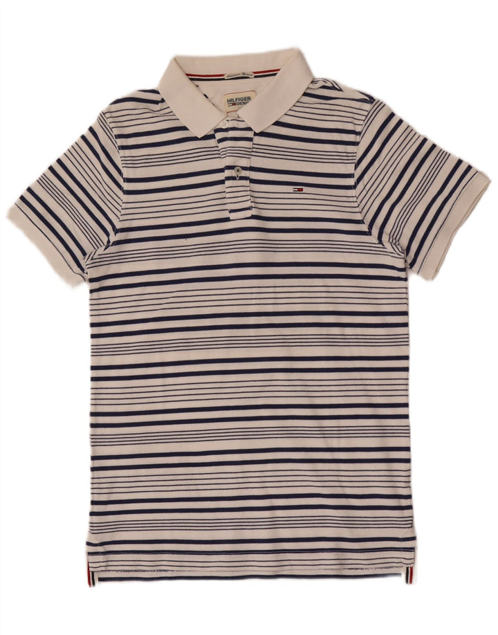 Camisa polo masculina Tommy Hilfiger média listrada branca