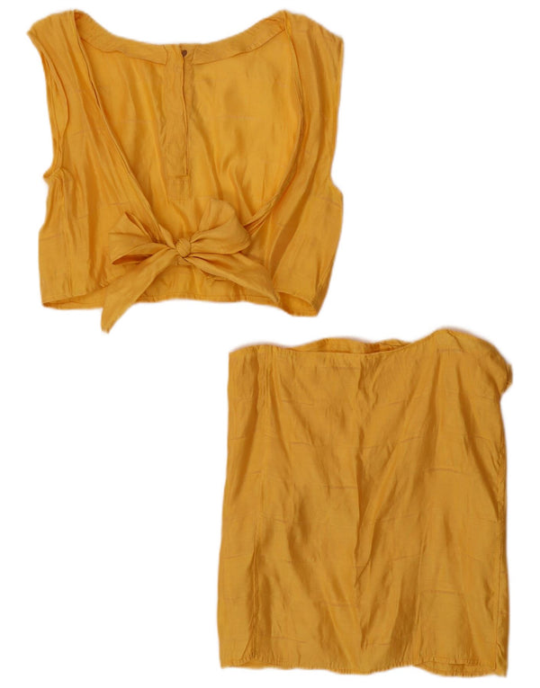 Conjunto de saia feminina vintage de 2 peças UK 12 Médio W30 Amarelo
