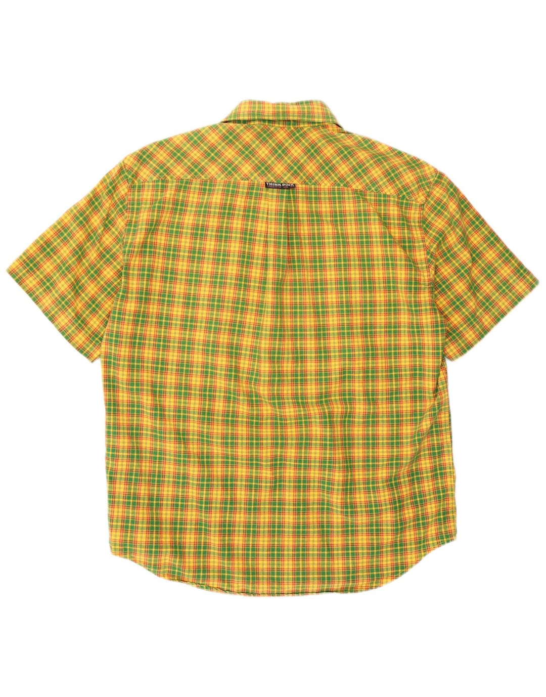 Camisa masculina de manga curta Think Pink de algodão xadrez amarelo pequeno