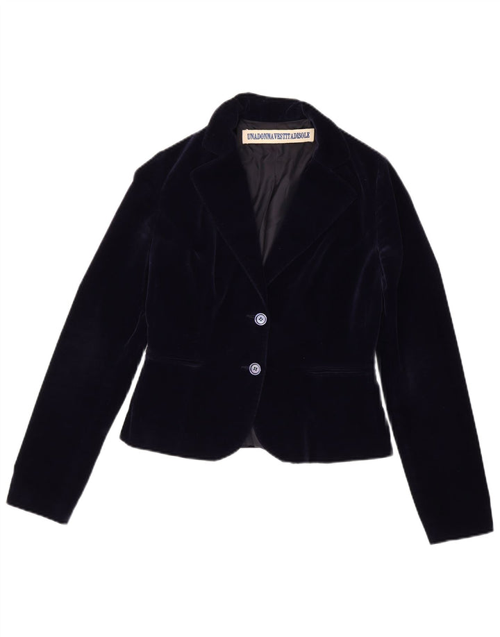 Jaqueta blazer feminina vintage de veludo com 2 botões IT 42 algodão azul marinho médio