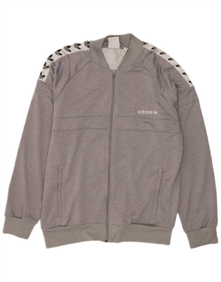 ADIDAS Mens Graphic Tracksuit Top Jacket Grande Cinza Colorblock Poliéster