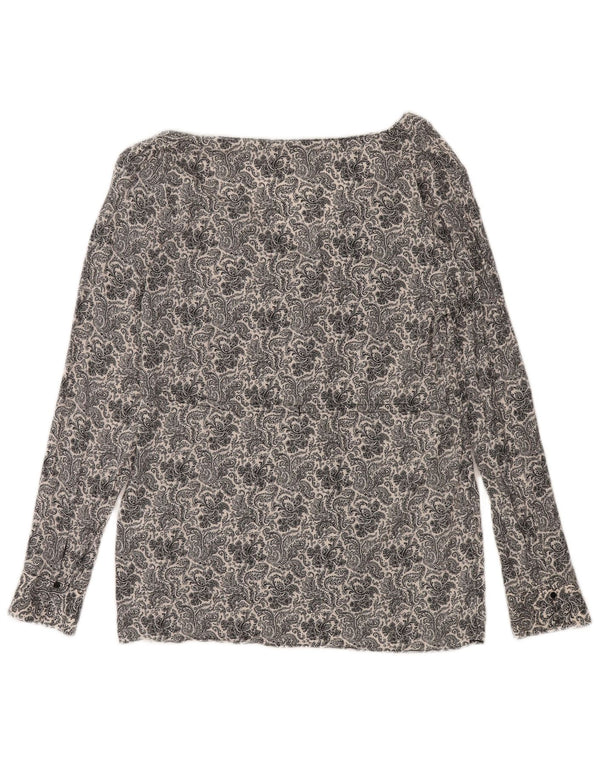 Zara Womens Trafaluc Top Manga Longa Reino Unido 12 Médio Azul Marinho Paisley Viscose