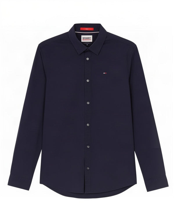 Camisa masculina Tommy Hilfiger Slim Fit pequena algodão azul marinho