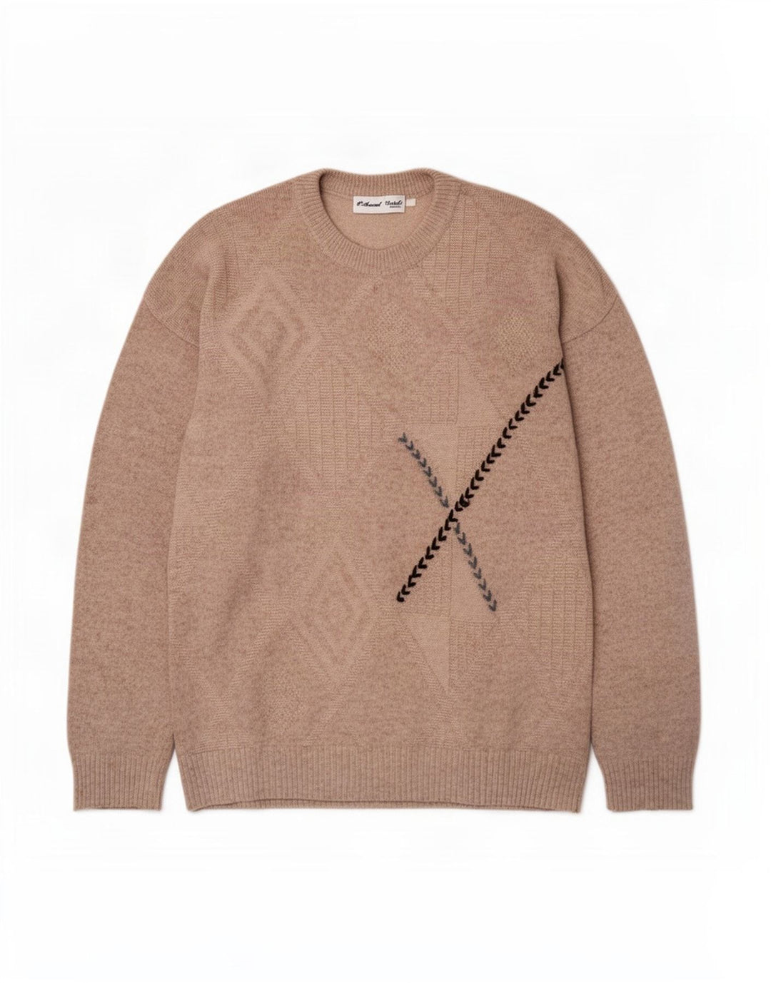Suéter masculino Avant Garde com gola redonda, médio bege argyle/diamante