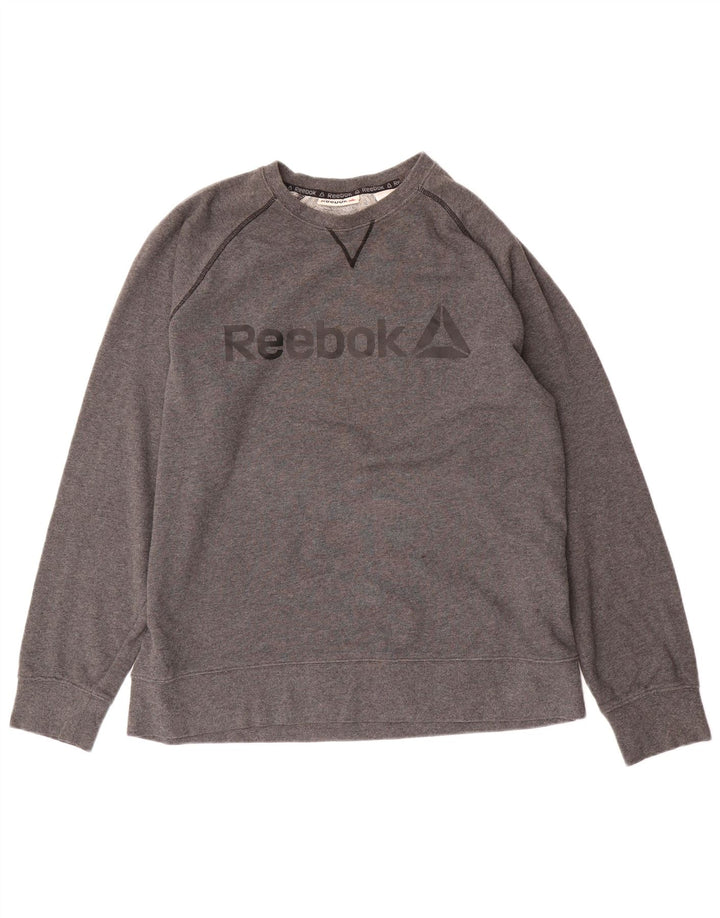 Reebok Mens Graphic Moletom Jumper Grande Algodão Cinza