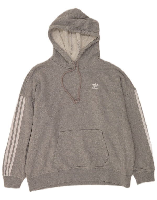 Suéter com capuz oversized Adidas feminino UK 8 pequeno algodão cinza