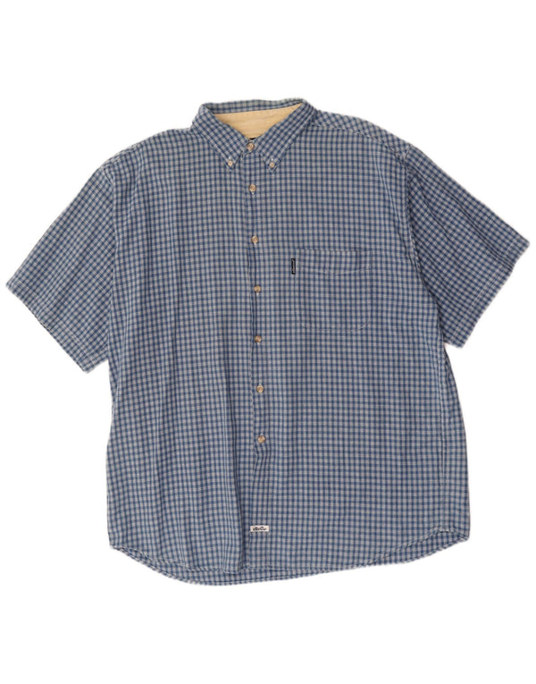Ellesse Mens Short Sleeve Shirt XL Blue Check Cotton