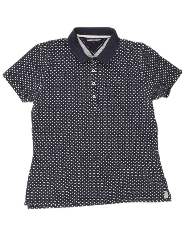 TOMMY HILFIGER Womens Polo Shirt UK 12 Medium Navy Blue Spotted
