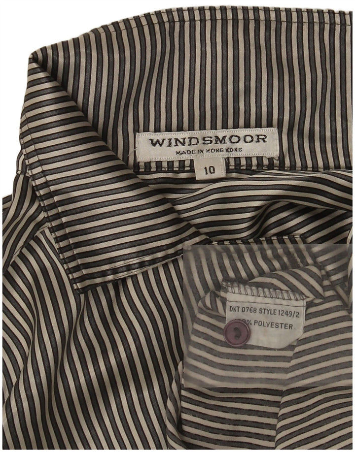 Blusa feminina Windsmoor US 10 poliéster listrado cinza grande
