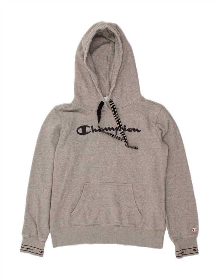 CHAMPION Womens Graphic Hoodie Jumper UK 14 Medium Grey Cotton Vintage Champion and Second-Hand Champion from Messina Hembry 